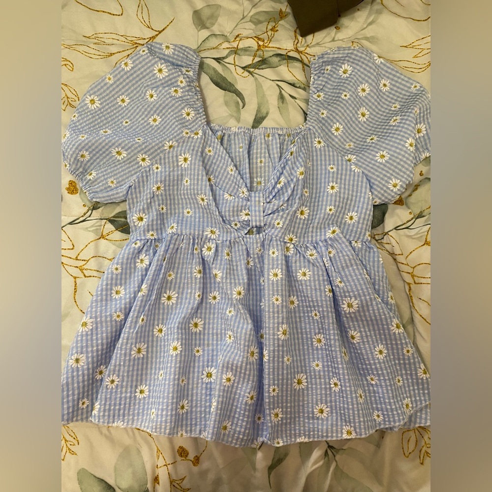Blue Floral Peplum Top
